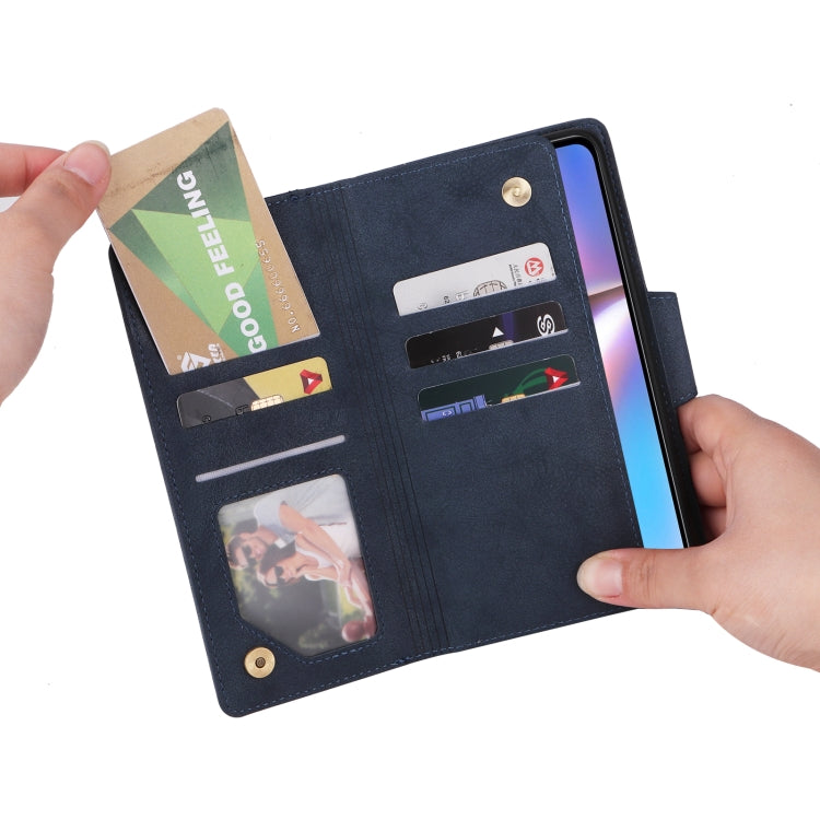 For Samsung Galaxy A10s Rivet Buckle 9 Cards Three Fold Leather Phone Case