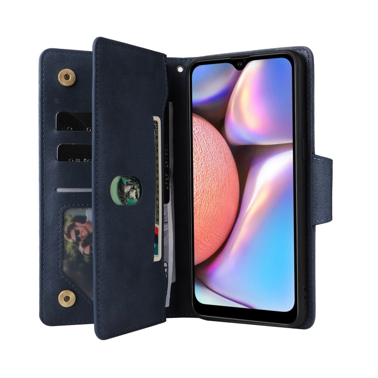 For Samsung Galaxy A10s Rivet Buckle 9 Cards Three Fold Leather Phone Case