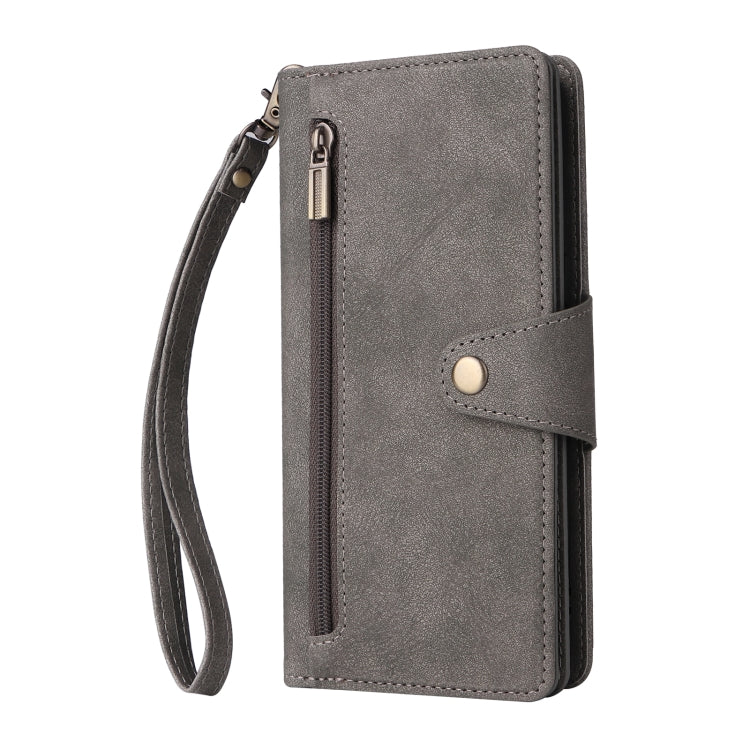 For Samsung Galaxy A10s Rivet Buckle 9 Cards Three Fold Leather Phone Case