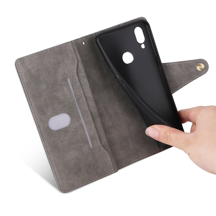 For Samsung Galaxy A10s Rivet Buckle 9 Cards Three Fold Leather Phone Case
