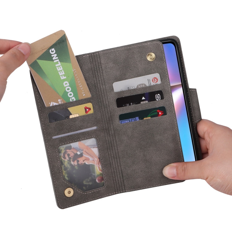 For Samsung Galaxy A10s Rivet Buckle 9 Cards Three Fold Leather Phone Case