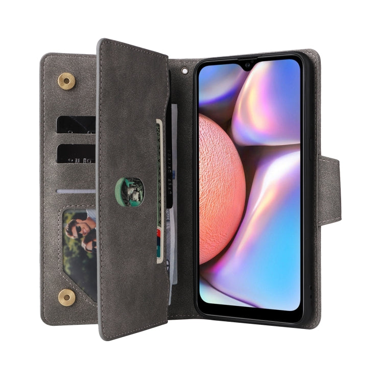 For Samsung Galaxy A10s Rivet Buckle 9 Cards Three Fold Leather Phone Case