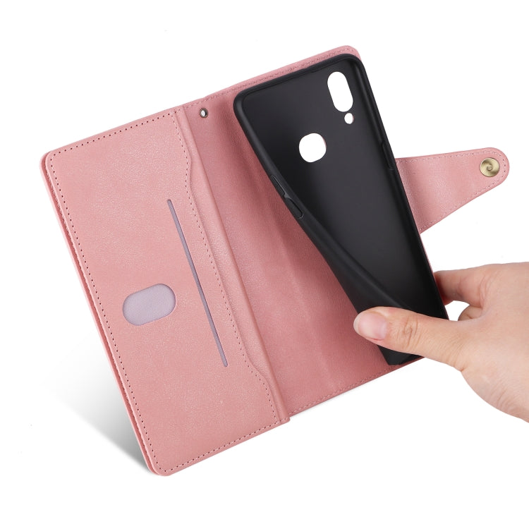 For Samsung Galaxy A10s Rivet Buckle 9 Cards Three Fold Leather Phone Case