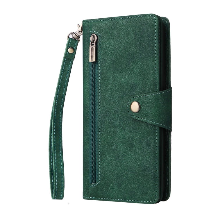 For Samsung Galaxy A10s Rivet Buckle 9 Cards Three Fold Leather Phone Case