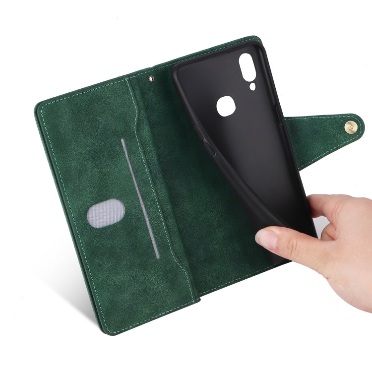 For Samsung Galaxy A10s Rivet Buckle 9 Cards Three Fold Leather Phone Case