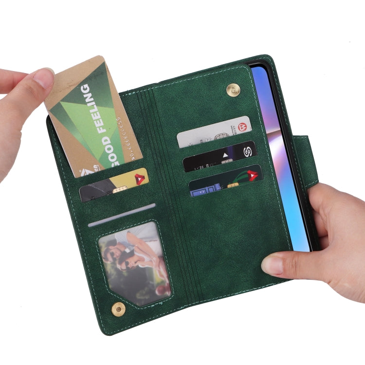 For Samsung Galaxy A10s Rivet Buckle 9 Cards Three Fold Leather Phone Case