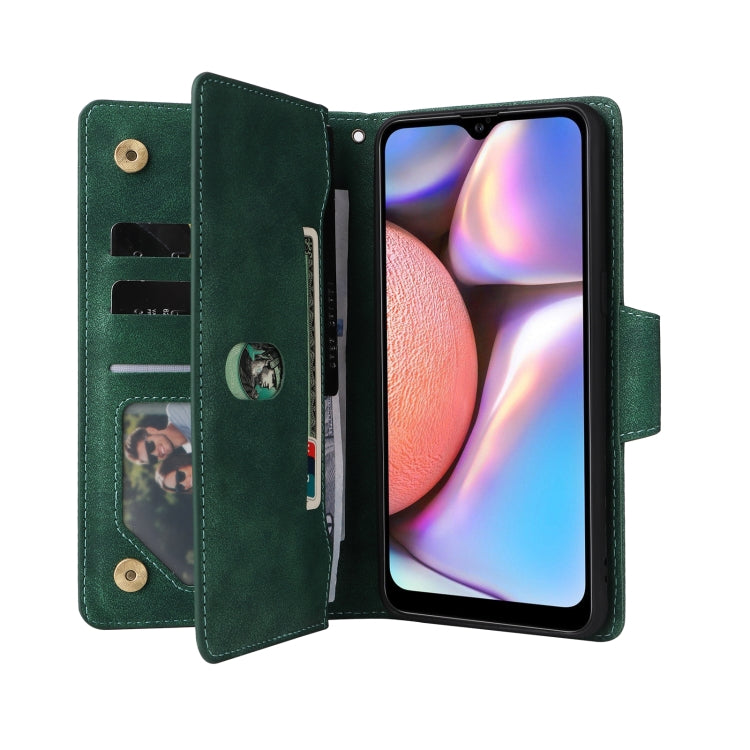 For Samsung Galaxy A10s Rivet Buckle 9 Cards Three Fold Leather Phone Case