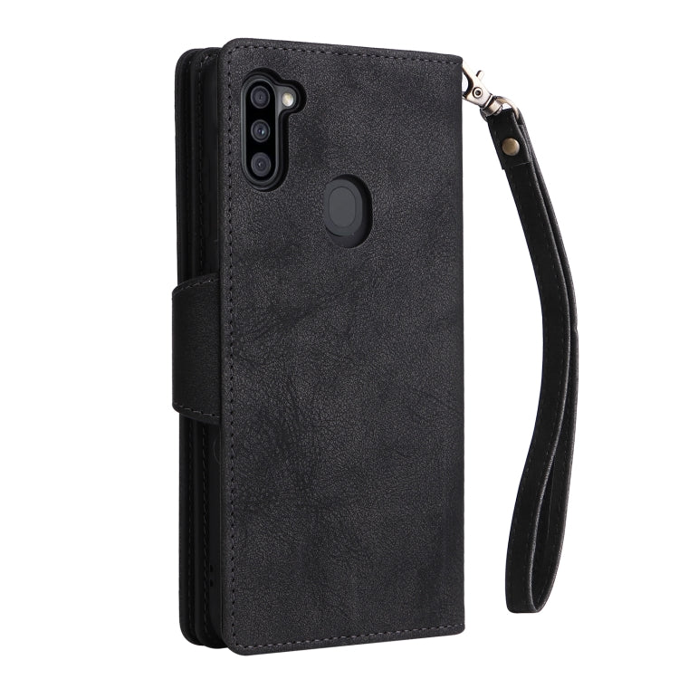 For Samsung Galaxy A11 EU Version Rivet Buckle 9 Cards Three Fold Leather Phone Case