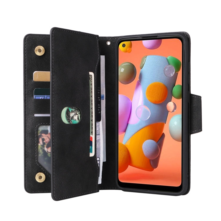 For Samsung Galaxy A11 EU Version Rivet Buckle 9 Cards Three Fold Leather Phone Case