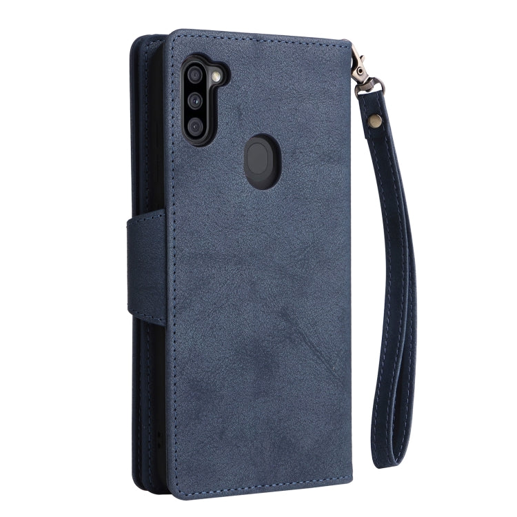 For Samsung Galaxy A11 EU Version Rivet Buckle 9 Cards Three Fold Leather Phone Case