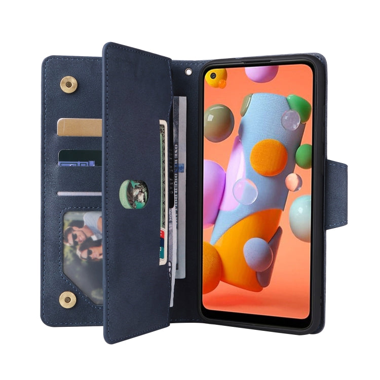 For Samsung Galaxy A11 EU Version Rivet Buckle 9 Cards Three Fold Leather Phone Case