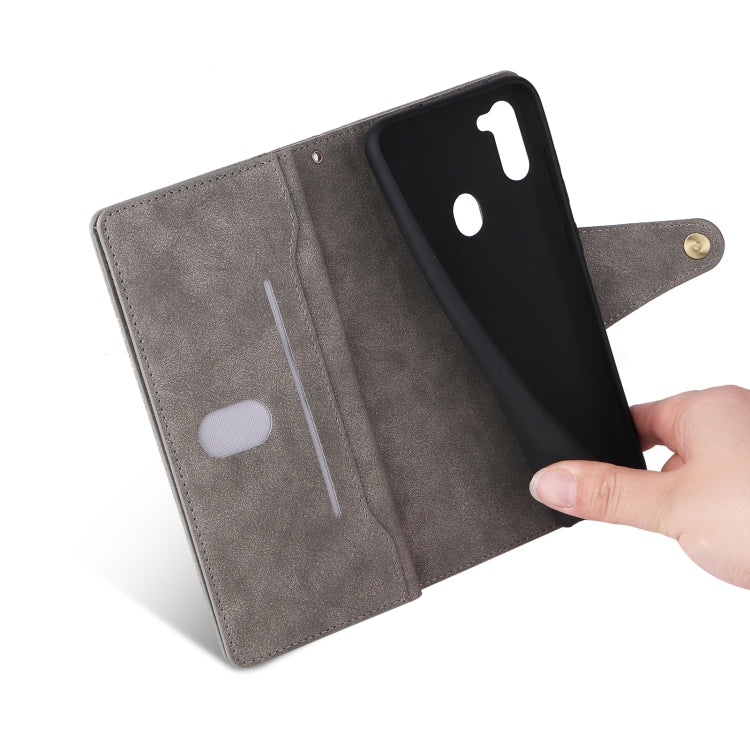 For Samsung Galaxy A11 EU Version Rivet Buckle 9 Cards Three Fold Leather Phone Case