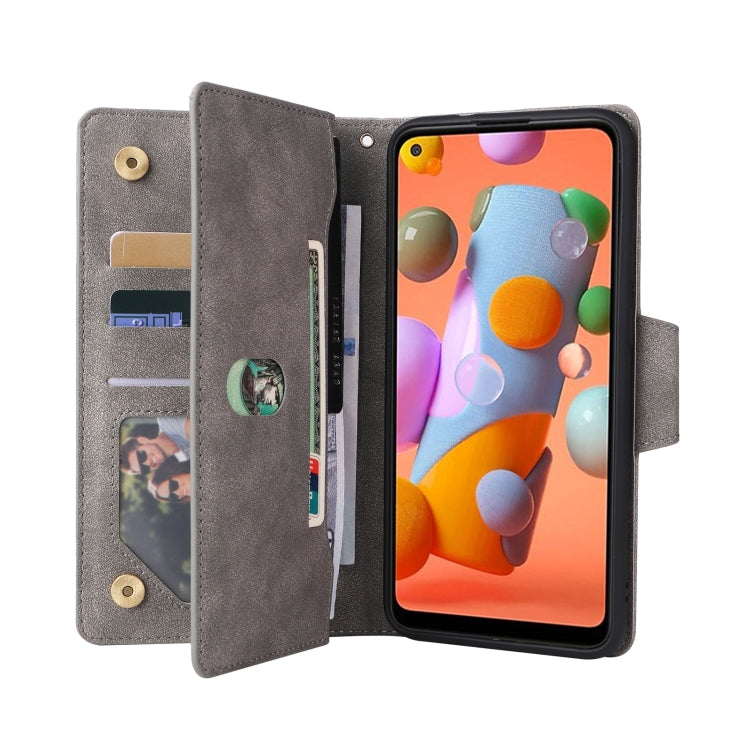 For Samsung Galaxy A11 EU Version Rivet Buckle 9 Cards Three Fold Leather Phone Case