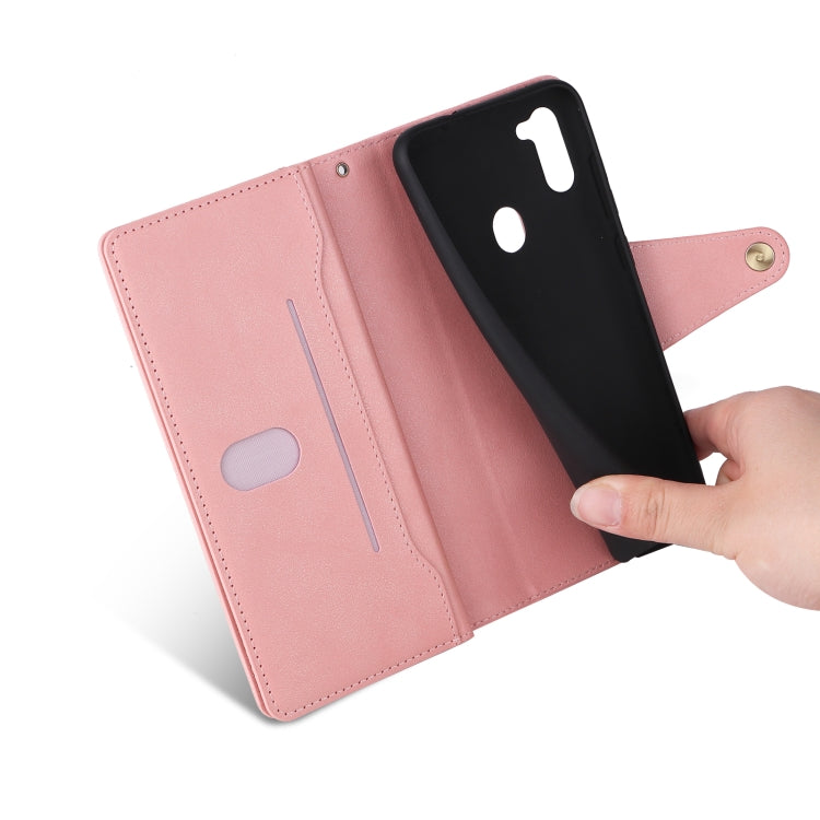 For Samsung Galaxy A11 EU Version Rivet Buckle 9 Cards Three Fold Leather Phone Case