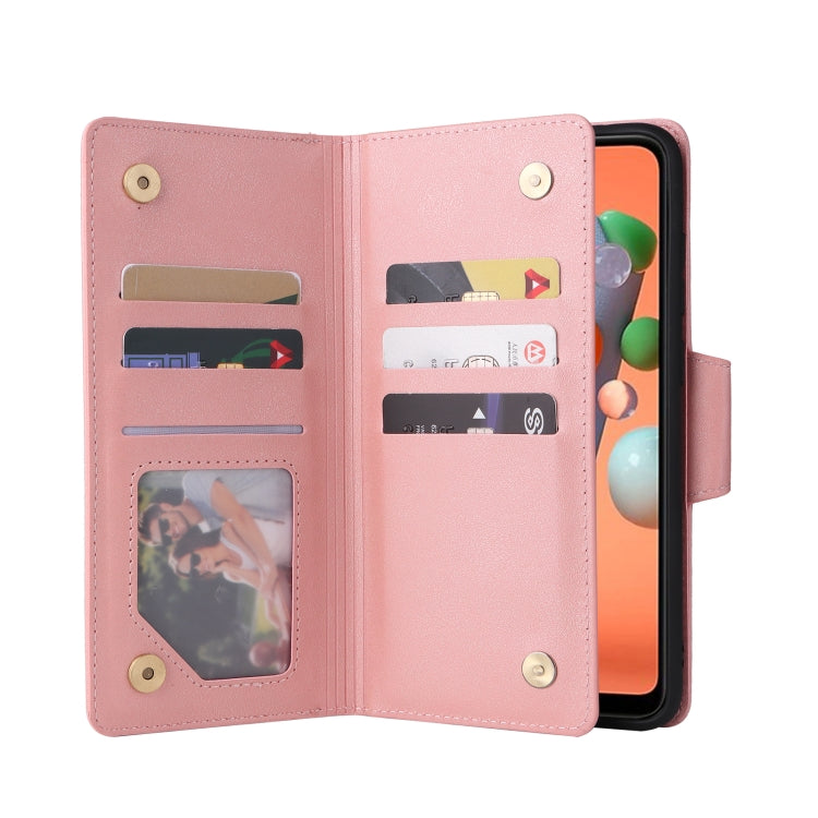 For Samsung Galaxy A11 EU Version Rivet Buckle 9 Cards Three Fold Leather Phone Case