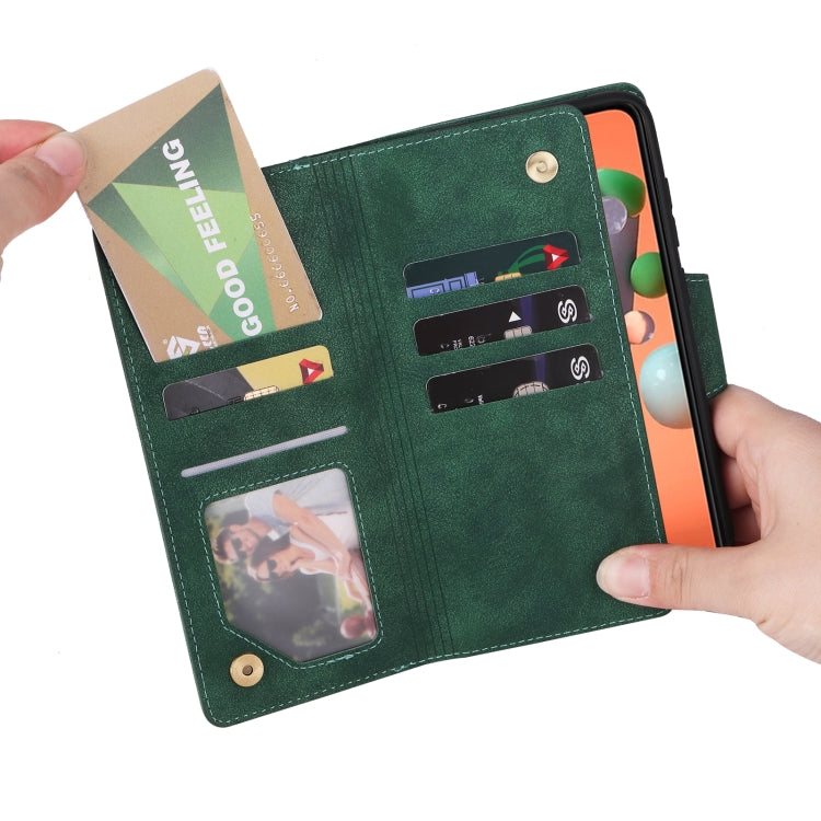 For Samsung Galaxy A11 EU Version Rivet Buckle 9 Cards Three Fold Leather Phone Case
