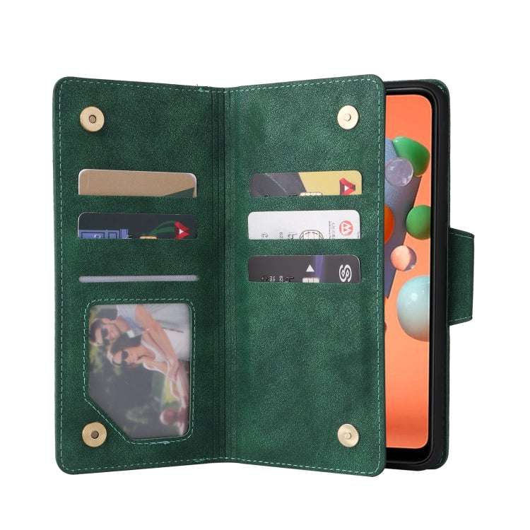 For Samsung Galaxy A11 EU Version Rivet Buckle 9 Cards Three Fold Leather Phone Case