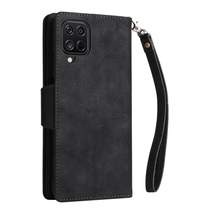 For Samsung Galaxy A12 5G Rivet Buckle 9 Cards Three Fold Leather Phone Case