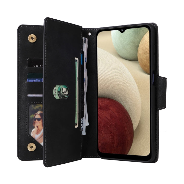 For Samsung Galaxy A12 5G Rivet Buckle 9 Cards Three Fold Leather Phone Case