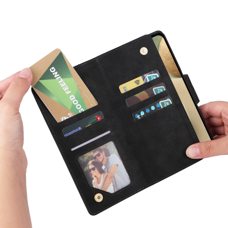 For Samsung Galaxy A12 5G Rivet Buckle 9 Cards Three Fold Leather Phone Case