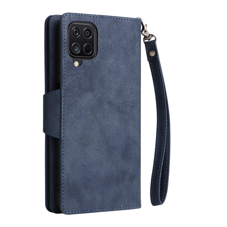 For Samsung Galaxy A12 5G Rivet Buckle 9 Cards Three Fold Leather Phone Case
