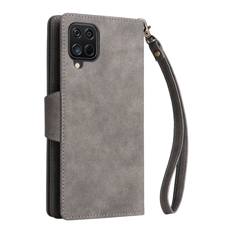 For Samsung Galaxy A12 5G Rivet Buckle 9 Cards Three Fold Leather Phone Case