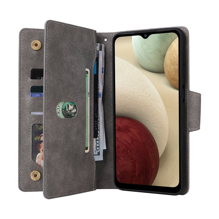 For Samsung Galaxy A12 5G Rivet Buckle 9 Cards Three Fold Leather Phone Case