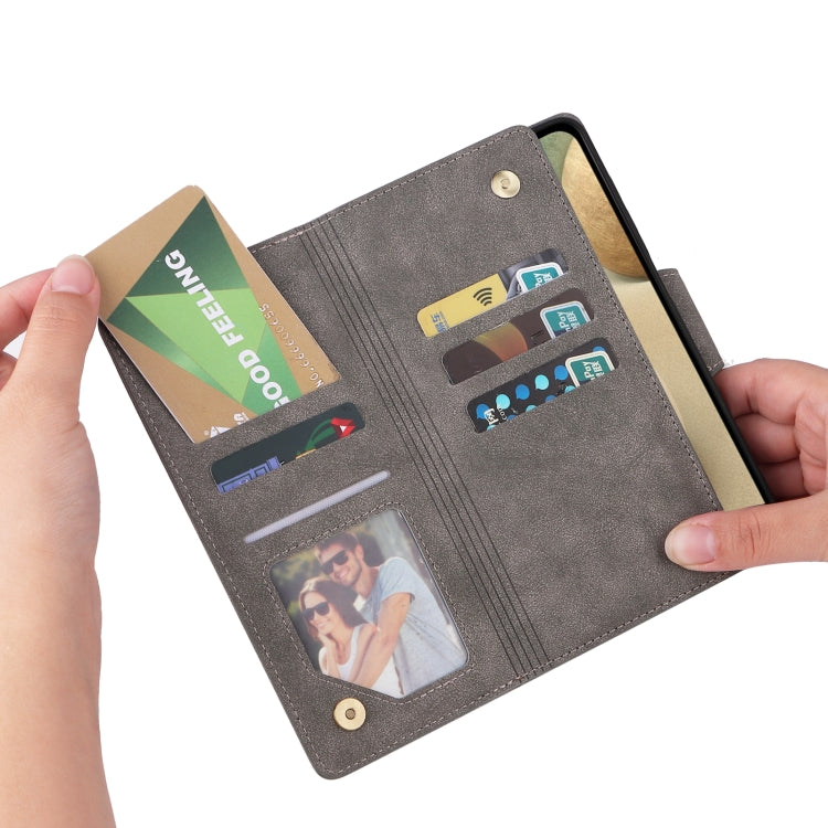 For Samsung Galaxy A12 5G Rivet Buckle 9 Cards Three Fold Leather Phone Case