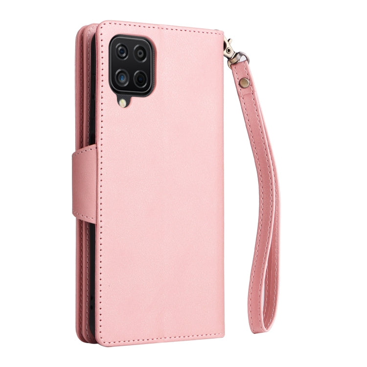 For Samsung Galaxy A12 5G Rivet Buckle 9 Cards Three Fold Leather Phone Case