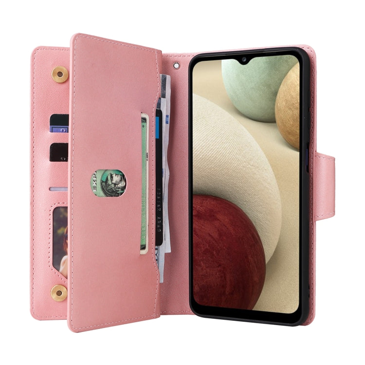 For Samsung Galaxy A12 5G Rivet Buckle 9 Cards Three Fold Leather Phone Case