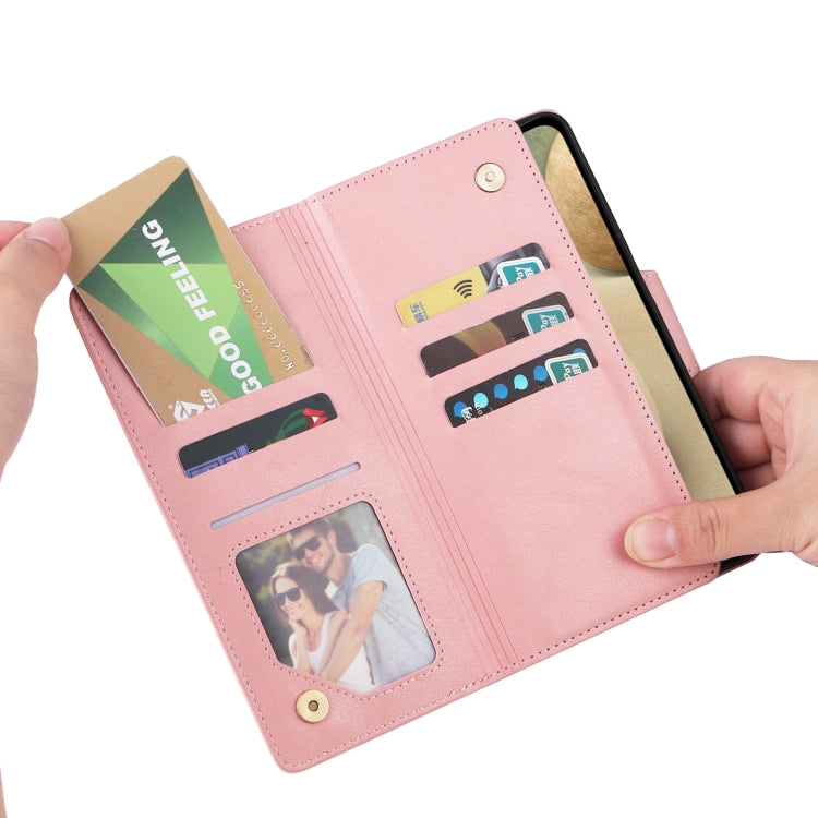 For Samsung Galaxy A12 5G Rivet Buckle 9 Cards Three Fold Leather Phone Case