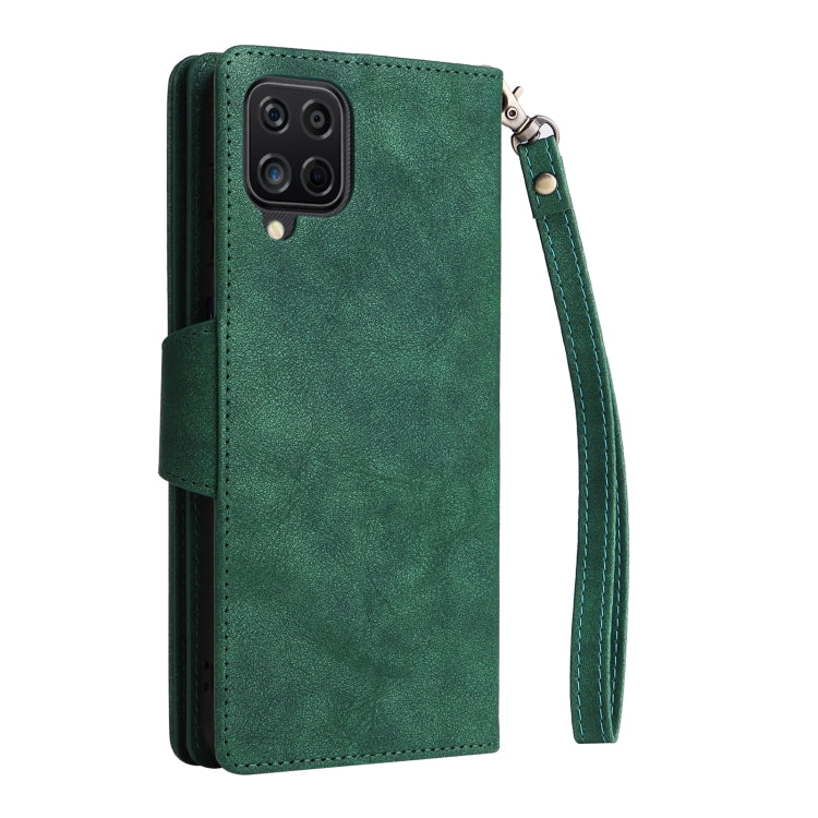 For Samsung Galaxy A12 5G Rivet Buckle 9 Cards Three Fold Leather Phone Case