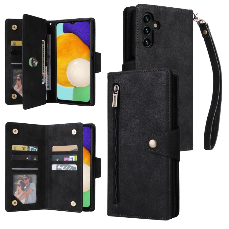 For Samsung Galaxy A13 5G Rivet Buckle 9 Cards Three Fold Leather Phone Case