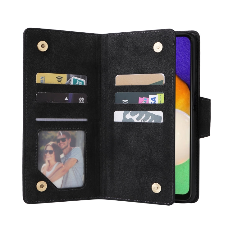 For Samsung Galaxy A13 5G Rivet Buckle 9 Cards Three Fold Leather Phone Case