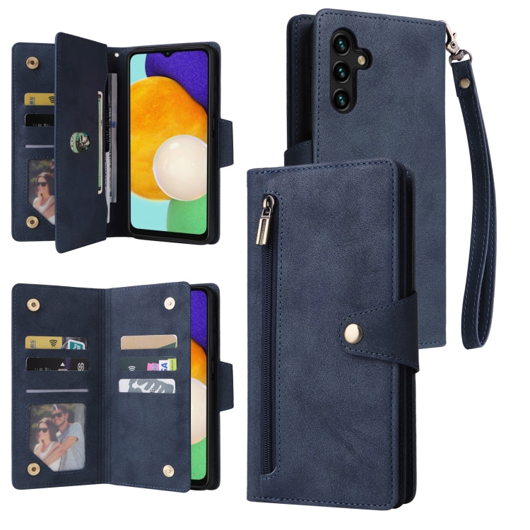 For Samsung Galaxy A13 5G Rivet Buckle 9 Cards Three Fold Leather Phone Case