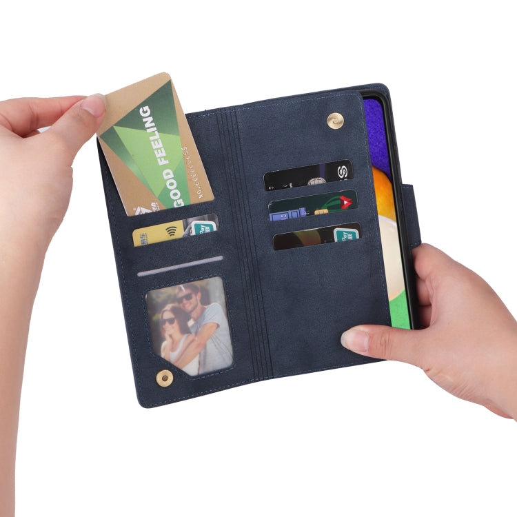 For Samsung Galaxy A13 5G Rivet Buckle 9 Cards Three Fold Leather Phone Case