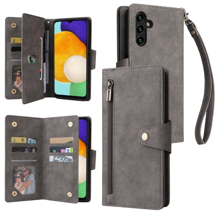 For Samsung Galaxy A13 5G Rivet Buckle 9 Cards Three Fold Leather Phone Case
