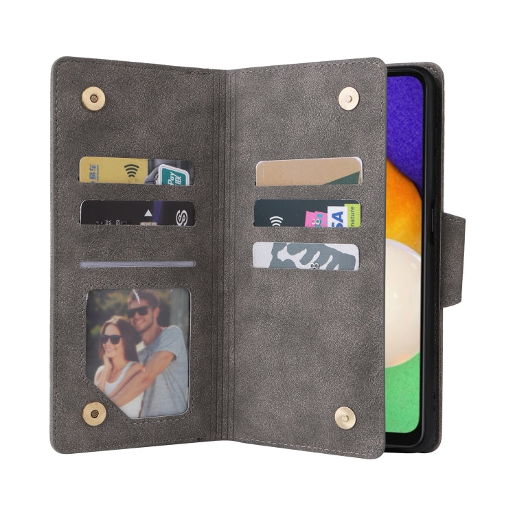 For Samsung Galaxy A13 5G Rivet Buckle 9 Cards Three Fold Leather Phone Case