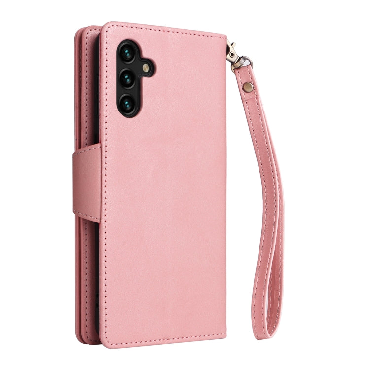 For Samsung Galaxy A13 5G Rivet Buckle 9 Cards Three Fold Leather Phone Case