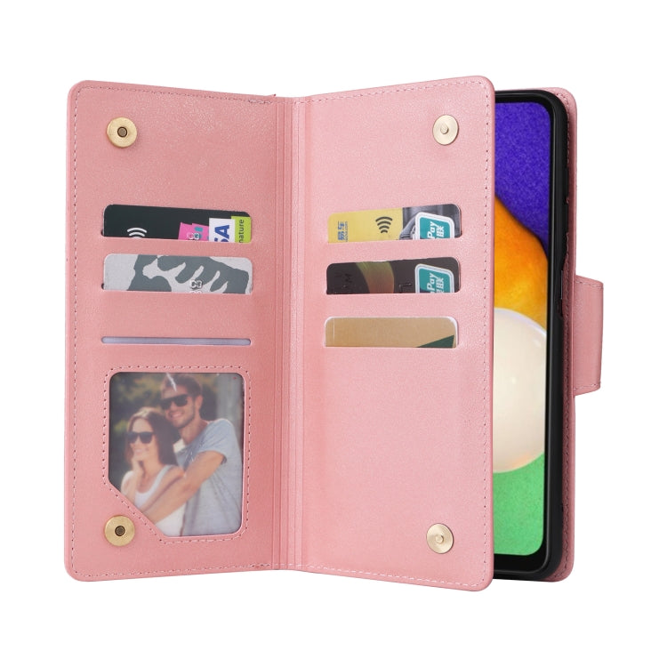 For Samsung Galaxy A13 5G Rivet Buckle 9 Cards Three Fold Leather Phone Case