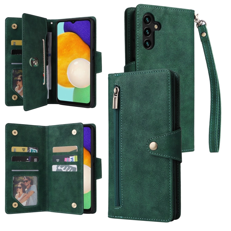 For Samsung Galaxy A13 5G Rivet Buckle 9 Cards Three Fold Leather Phone Case