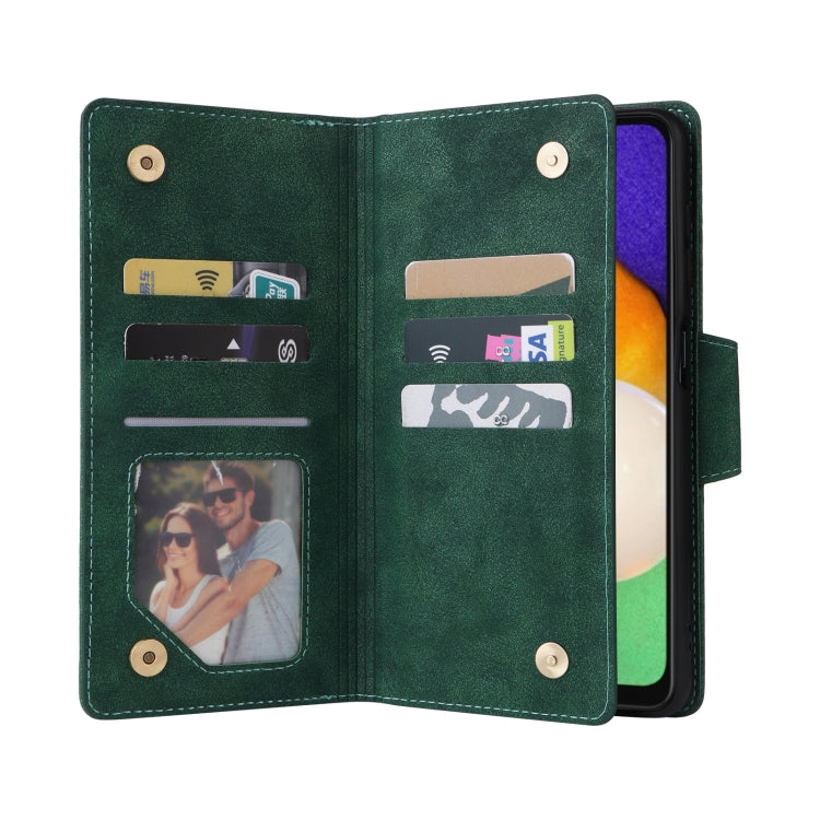 For Samsung Galaxy A13 5G Rivet Buckle 9 Cards Three Fold Leather Phone Case