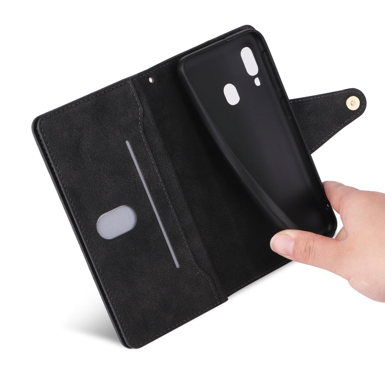 For Samsung Galaxy A20 Rivet Buckle 9 Cards Three Fold Leather Phone Case