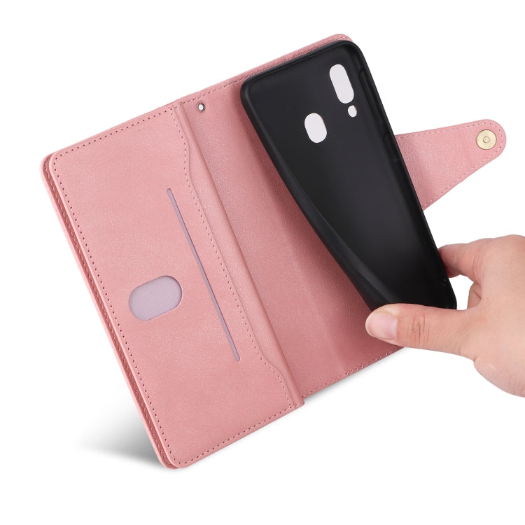 For Samsung Galaxy A20 Rivet Buckle 9 Cards Three Fold Leather Phone Case