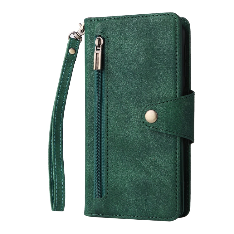 For Samsung Galaxy A20 Rivet Buckle 9 Cards Three Fold Leather Phone Case