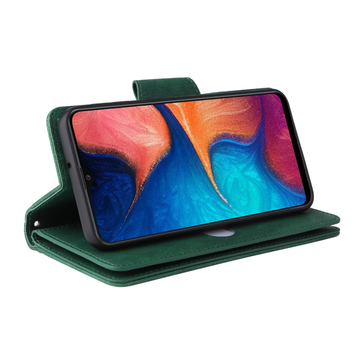 For Samsung Galaxy A20 Rivet Buckle 9 Cards Three Fold Leather Phone Case