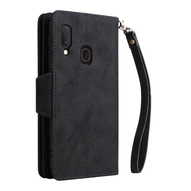 For Samsung Galaxy A20E Rivet Buckle 9 Cards Three Fold Leather Phone Case