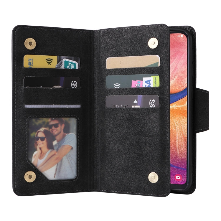 For Samsung Galaxy A20E Rivet Buckle 9 Cards Three Fold Leather Phone Case