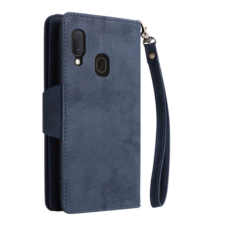 For Samsung Galaxy A20E Rivet Buckle 9 Cards Three Fold Leather Phone Case