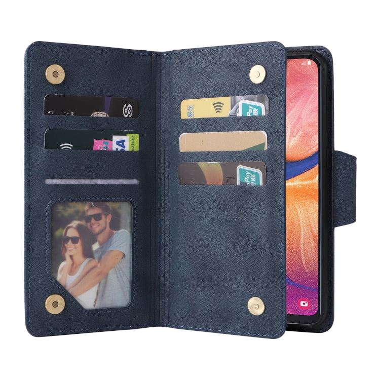 For Samsung Galaxy A20E Rivet Buckle 9 Cards Three Fold Leather Phone Case